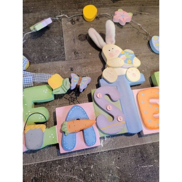 Wooden Easter Bunny carrot butterfly spring sign decor - Picture 3 of 5